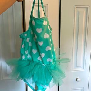 Turquoise polkadot girls five tea bathing suit